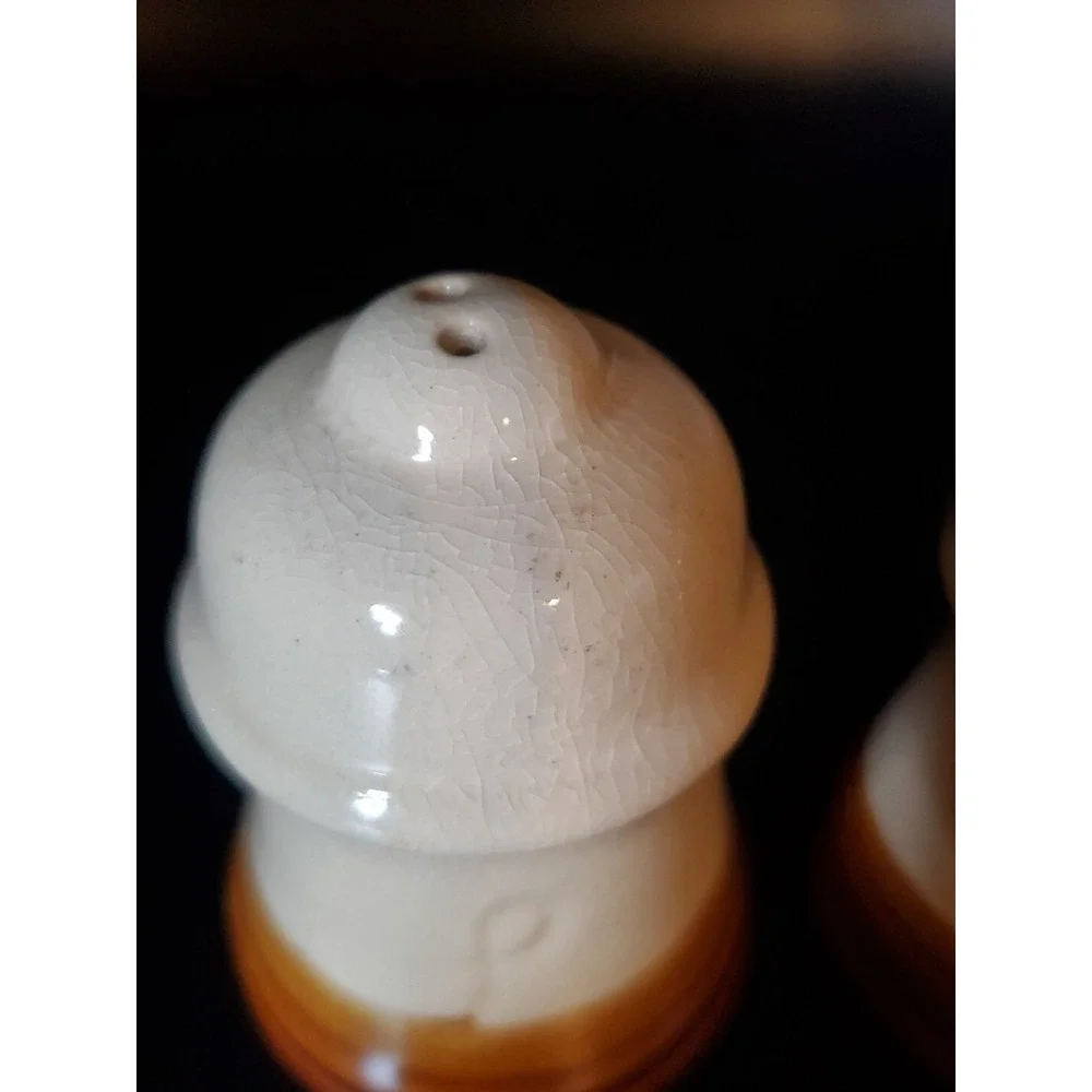 Vintage Brown And Off-white‎ Crockery Salt And Pepper Shaker Floral Farmhouse